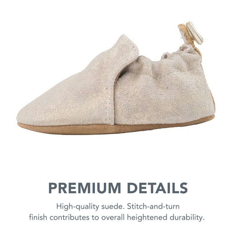 Robeez Baby Girls and Unisex Soft Soles Slip-Resistant Crib Shoes Slippers Moccasins for Infant and Toddler - Gold Shimmer - 12-18 Months - Image 4